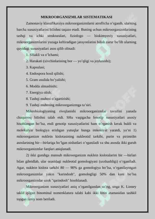 MIKROORGANIZMLAR SISTEMATIKASI