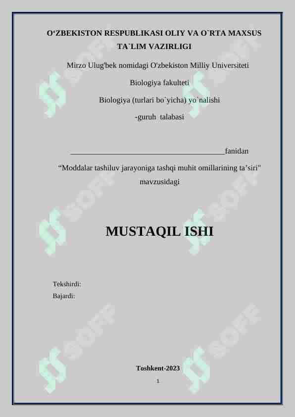 “Moddalar tashiluv jarayoniga tashqi muhit omillarining ta’siri