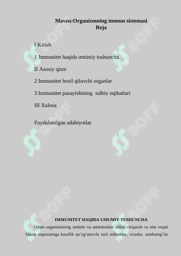 Organizmning immun sistemasi