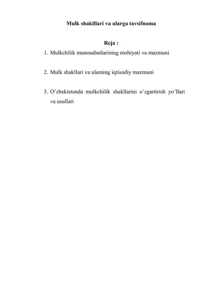 Mulk shakillari va ularga tavsifnoma