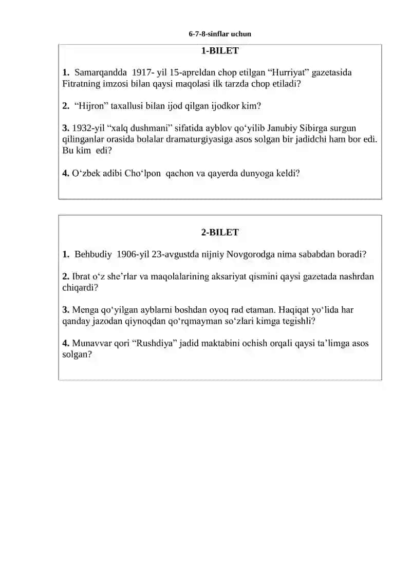 6-7-8-sinflar uchun jadidlar izidan savollari