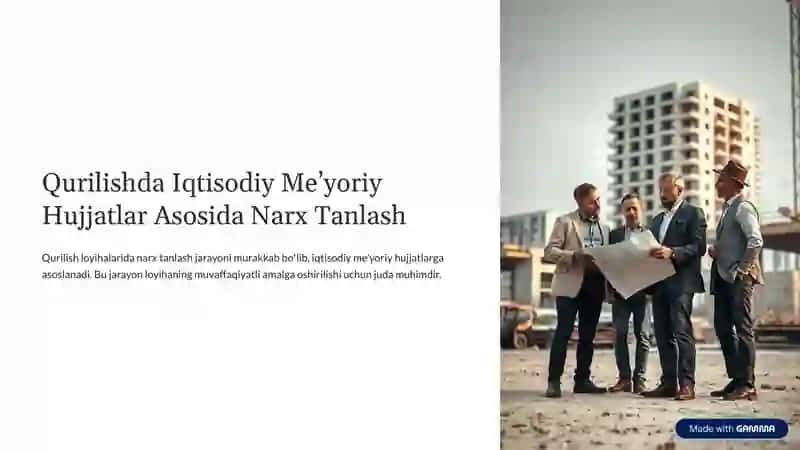 Qurilishda Iqtisodiy Me'yoriy Hujjatlar Asosida Narx Tanlash