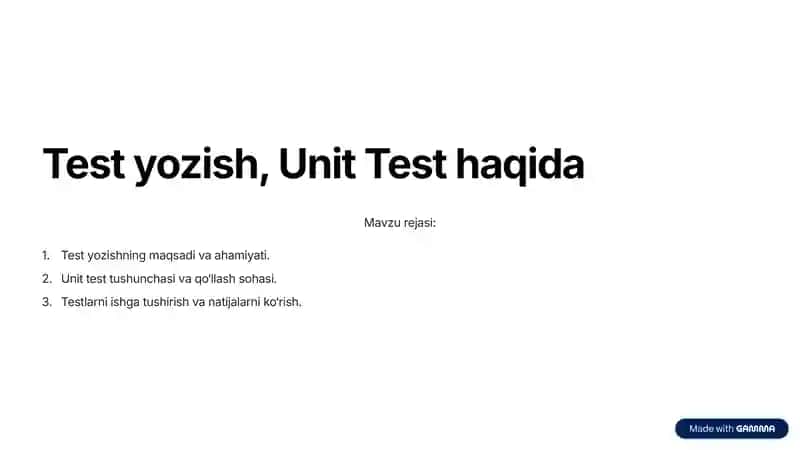 Test yozish, Unit Test haqida
