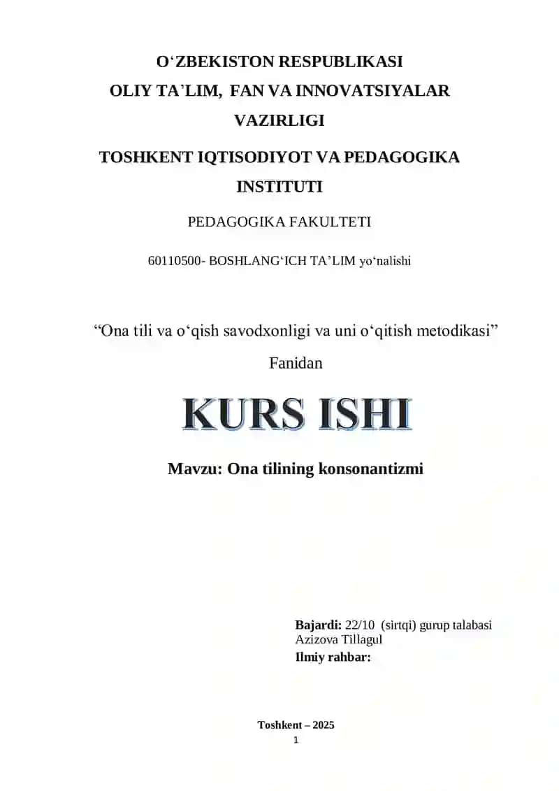 Ona tili va oʻqish savodxonligi va uni oʻqitish metodikasi