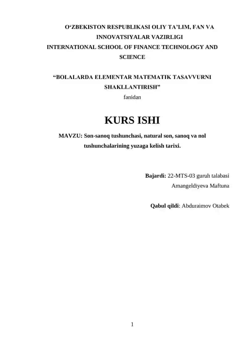 Bolalarda Elementar Matematik Tasavvurini Shakllantirish