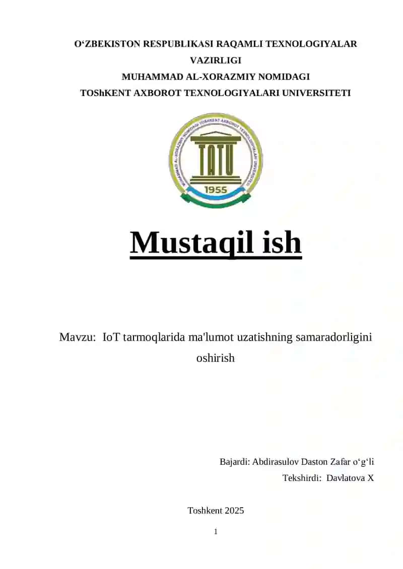 IoT tarmoqlarida ma'lumot uzatishning samaradorligini oshirish