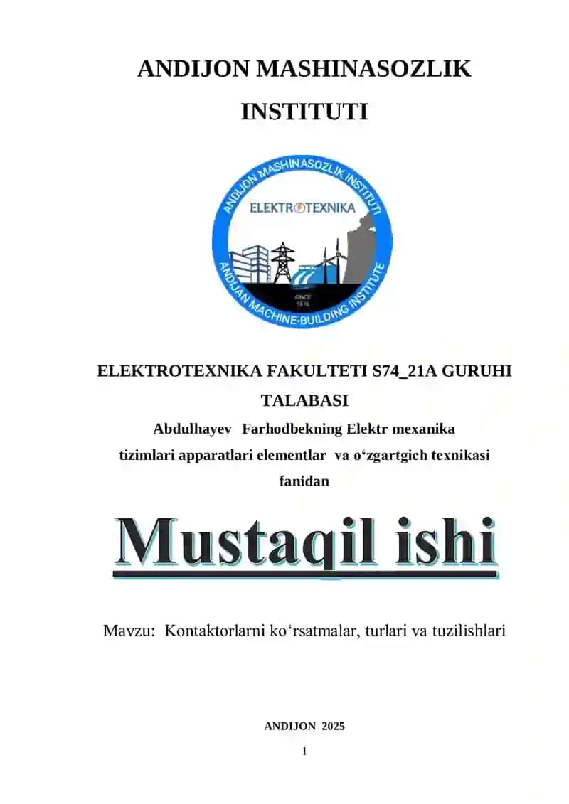 Kontaktorlarning koʻrsatmalar