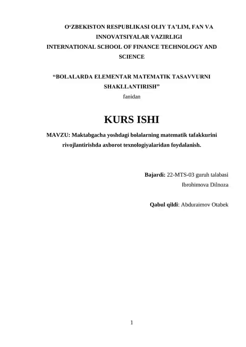 Maktabgacha yoshdagi bolalarning matematik tafakkurini rivojlantirishda axborot texnologiyalaridan foydalanish