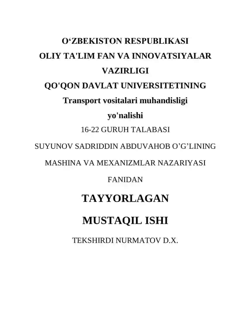 Tishli g’ildiraklarni obkatka (surilmay dumalash) usulida kesish va asosiy parametrlarni hisoblash