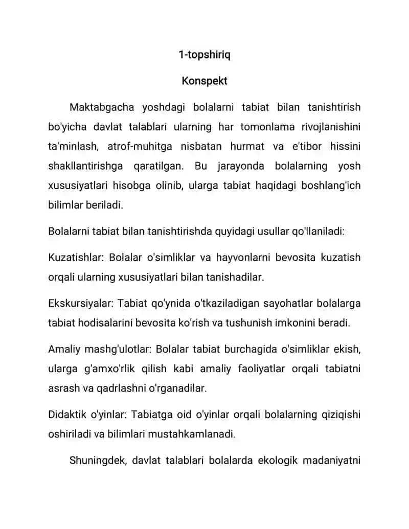 Maktabgacha yoshdagi bolalarni tabiat bilan tanishtirish