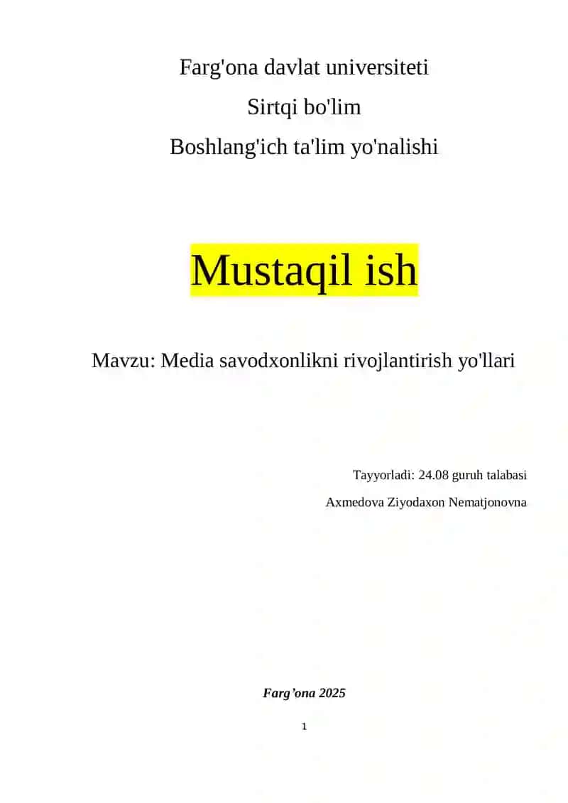 Media savodxonlikni rivojlantirish yo'llari