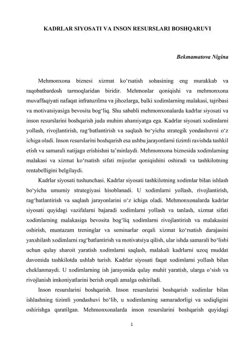 Kadrlar siyosati va inson resurslari boshqaruvini