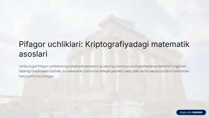 Pifagor uchliklari: Kriptografiyadagi matematik asoslari