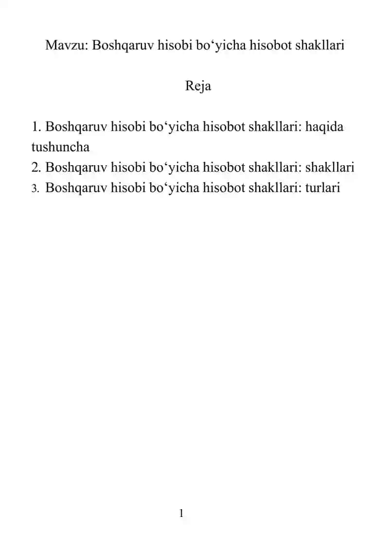 Boshqaruv hisobi bo‘yicha hisobot shakllari