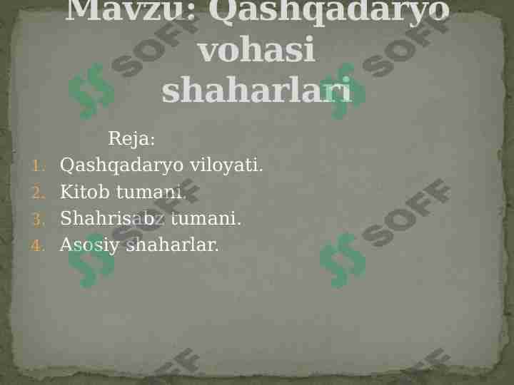 Qashqadaryo vohasi shaharlari tarixi