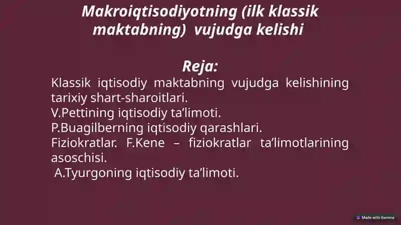 Makroiqtisodiyotning (ilk klassik maktabning) vujudga kelishi.