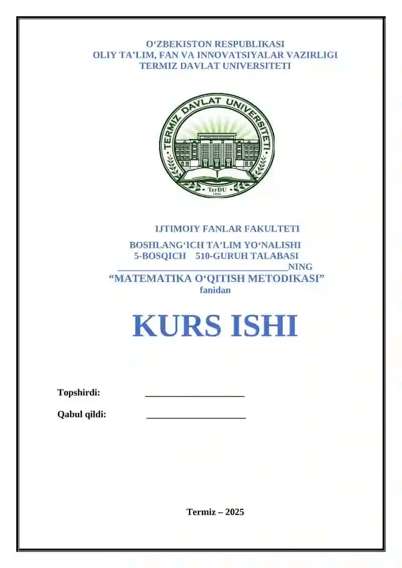 "MATEMATIKA O‘QITISH METODIKASI"