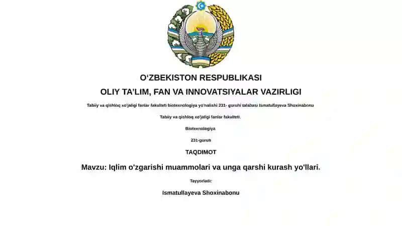 Iqlim o'zgarishi muammolari va unga qarshi kurash yo'llari