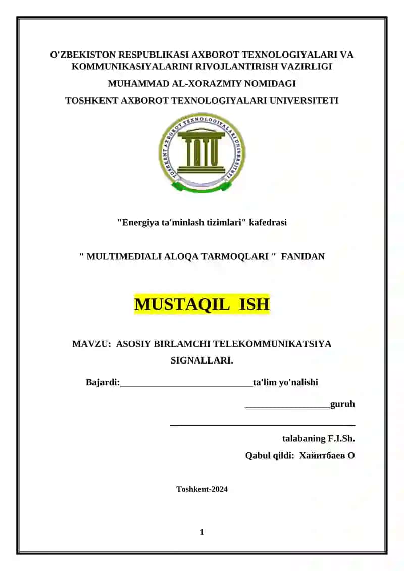 ASOSIY BIRLAMCHI TELEKOMMUNIKATSIYA SIGNALLARI