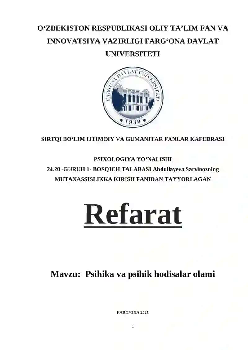 Psihika va psihik hodisalar olami