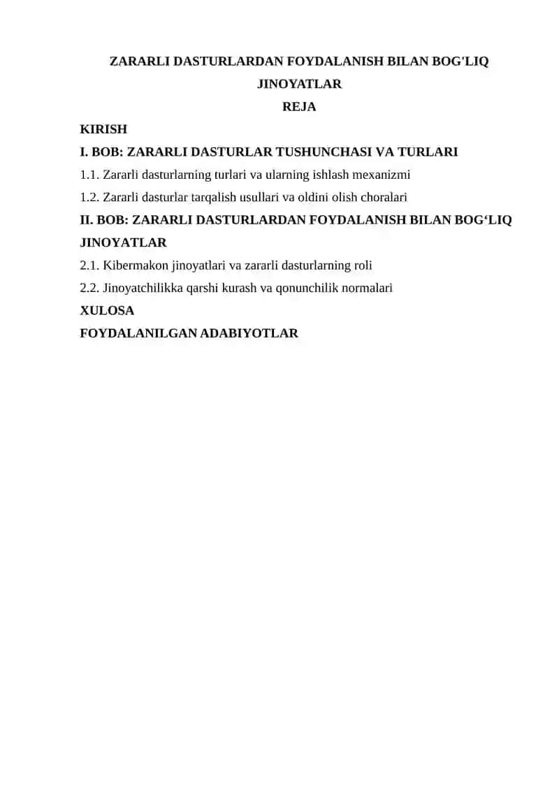 ZARARLI DASTURLARDAN FOYDALANISH BILAN BOG'LIQ JINOYATLAR