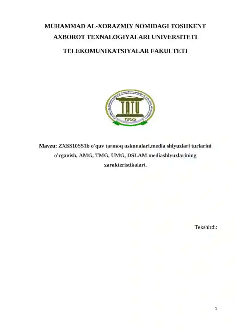 ZXSS10SS1b o'quv tarmoq uskunalari,media shlyuzlari turlarini o'rganish, AMG, TMG, UMG, DSLAM mediashlyuzlarining xarakteristikalari.