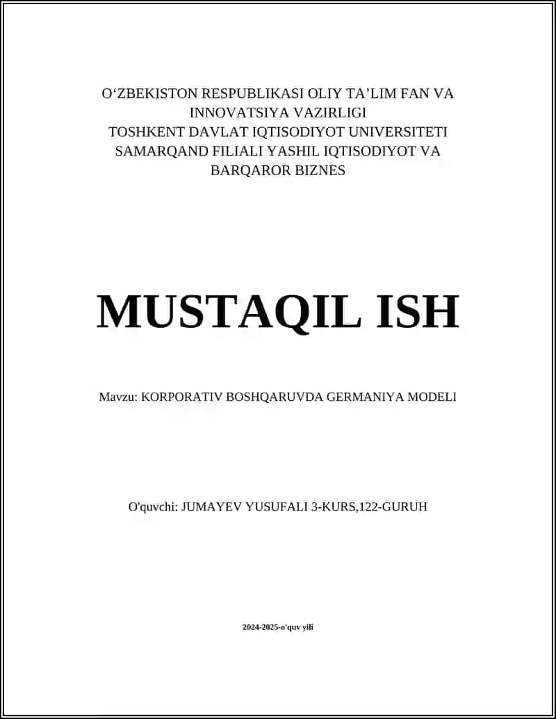 KORPORATIV BOSHQARUVDA GERMANIYA MODELI
