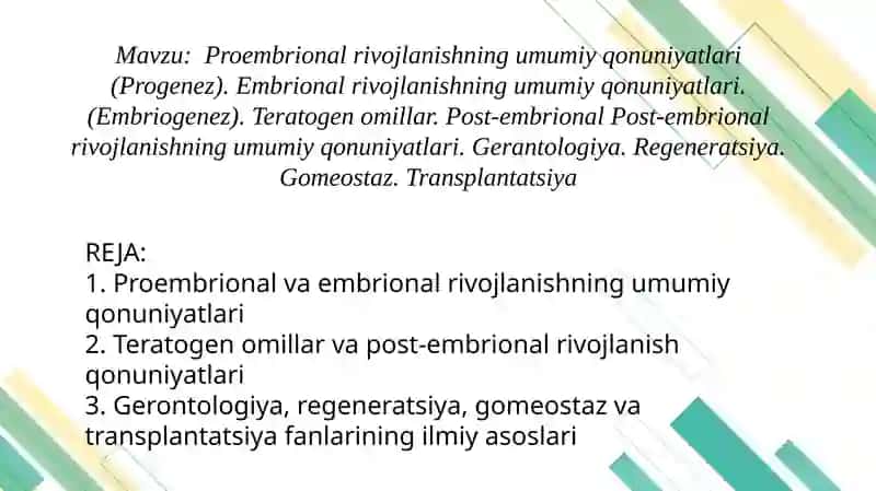 Proembrional va embrional rivojlanishning umumiy qonuniyatlari(Progenez)