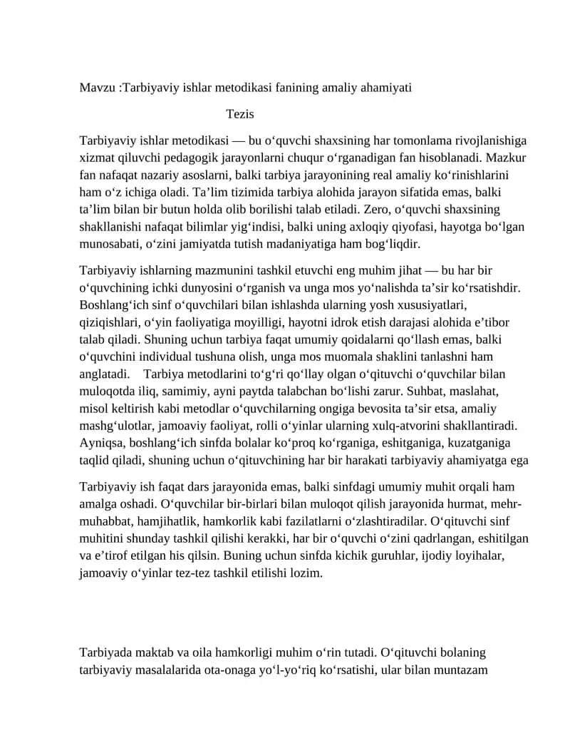 Tarbiyaviy ishlar metodikasi