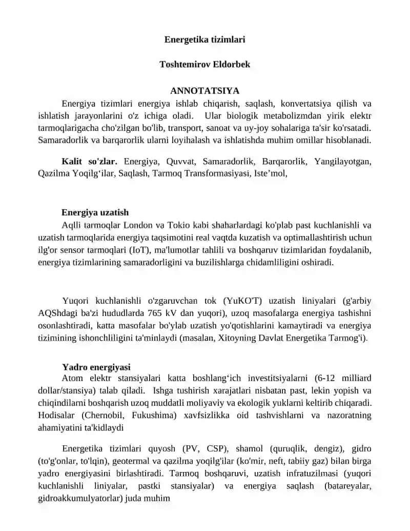 Energetika tizimlari