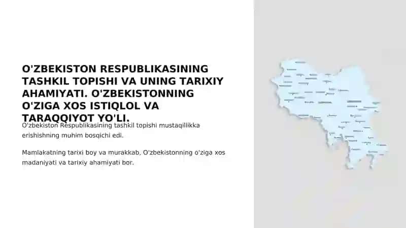 O'ZBEKISTON RESPUBLIKASINING TASHKIL TOPISHI VA UNING TARIXIY AHAMIYATI. O'ZBEKISTONNING O'ZIGA XOS ISTIQLOL VA TARAQQIYOT YO'LI