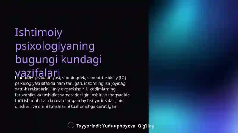 Ishtimoiypsihologiyaniŋ bugungi kündaġi vazifalari