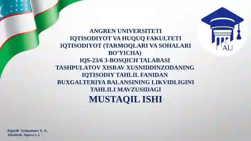 Buxgalteriya balansining likvidligini tahlil