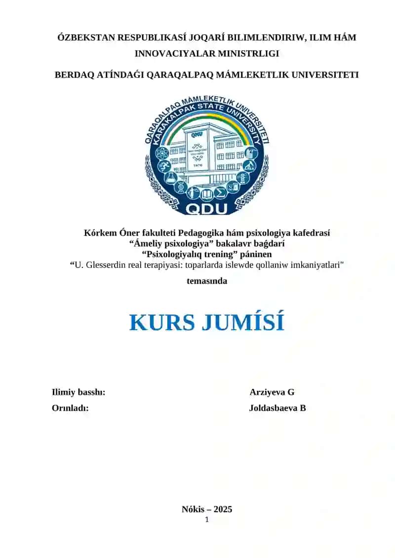 U. Glassardıń real terapiyası toplarda islewde qollanıw imkaniyatları