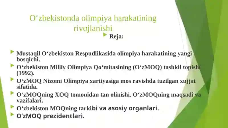 O‘zbekistonda olimpiya harakatining rivojlanishi