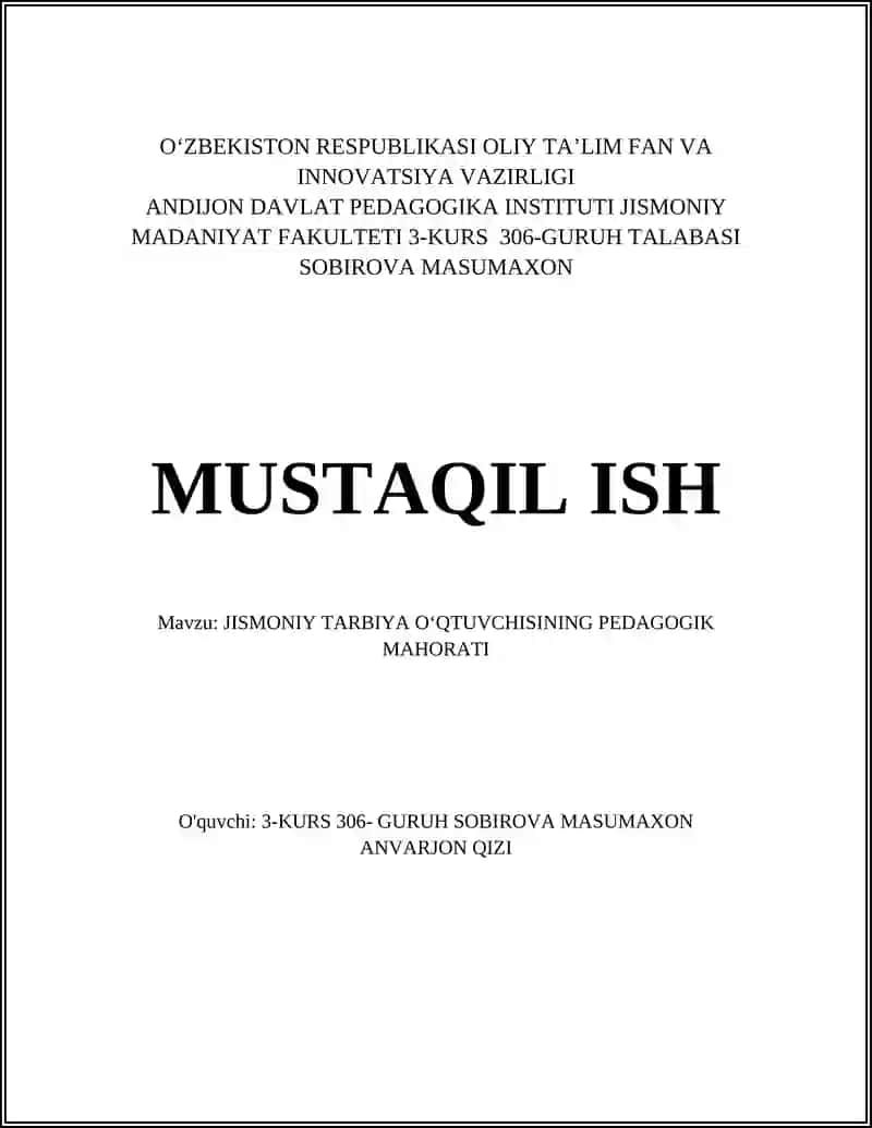 Jismoniy tarbiya o‘qituvchisining pedagogik mahorati asoslari
