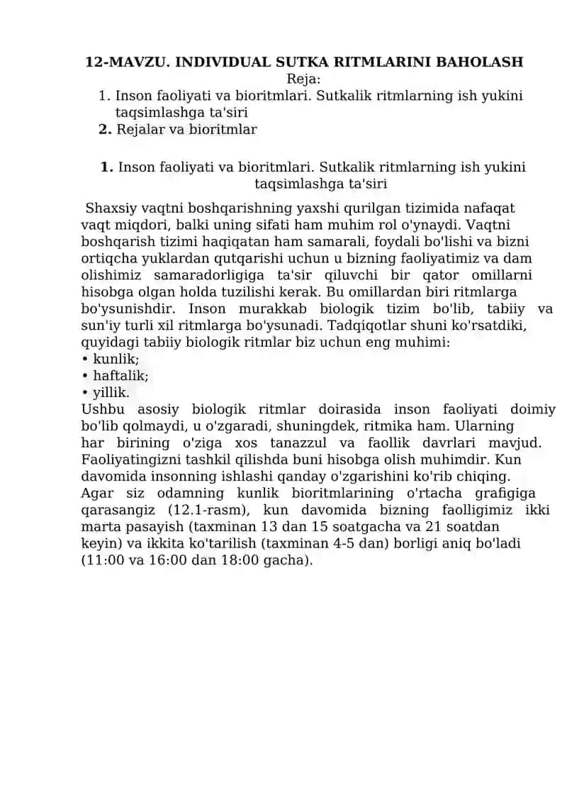 INDIVIDUAL SUTKA RITMLARINI BAHOLASH