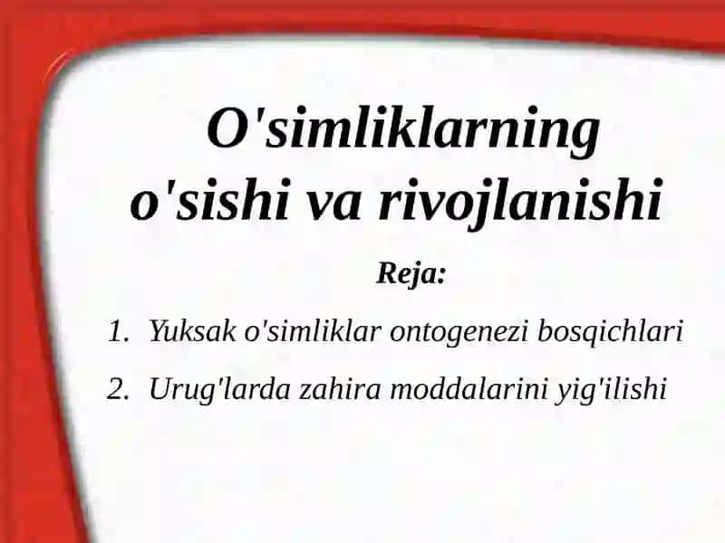 O'simliklarning o'sishi va rivojlanishi