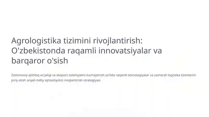 Agrologistika tizimini rivojlantirish