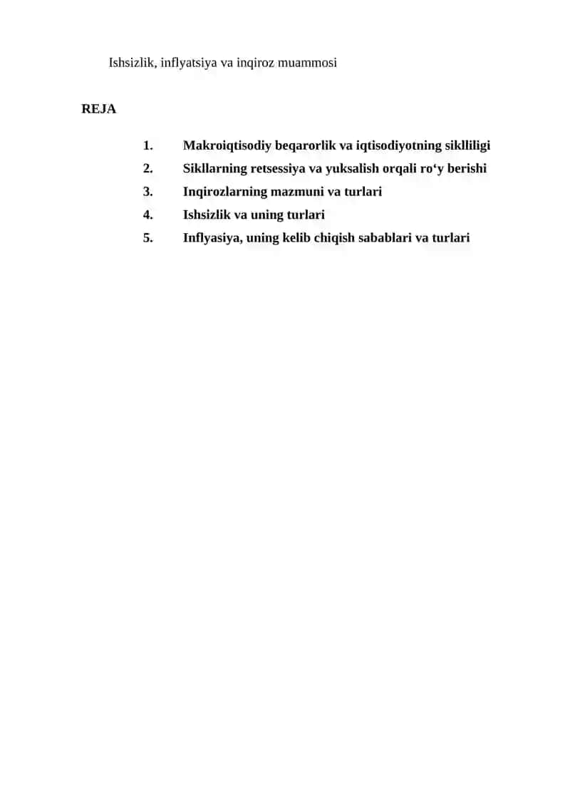 Makroiqtisodiy beqarorlik va iqtisodiyotning siklliligi