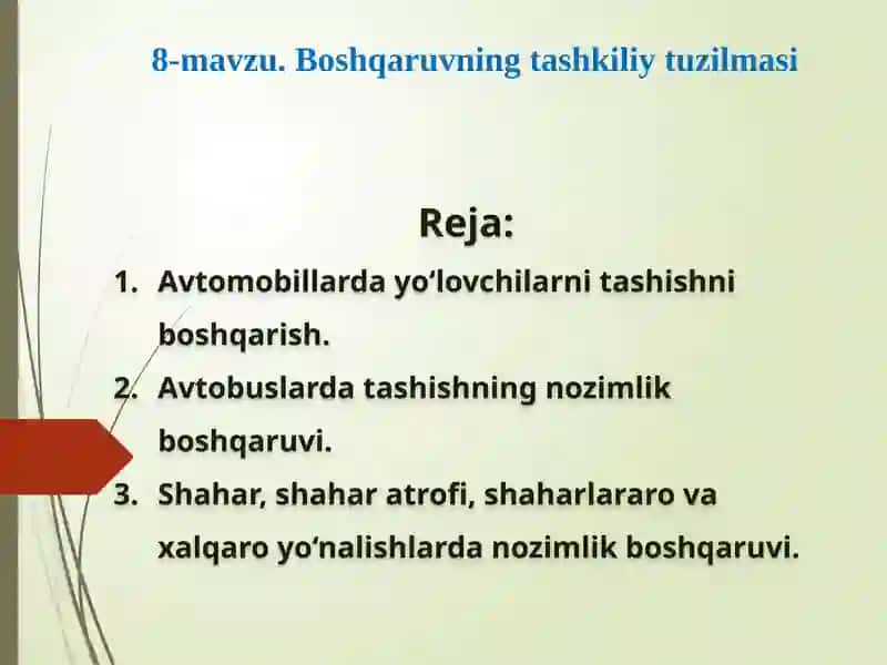 Avtomobillardayo‘lovchilarni tashishni boshqarish