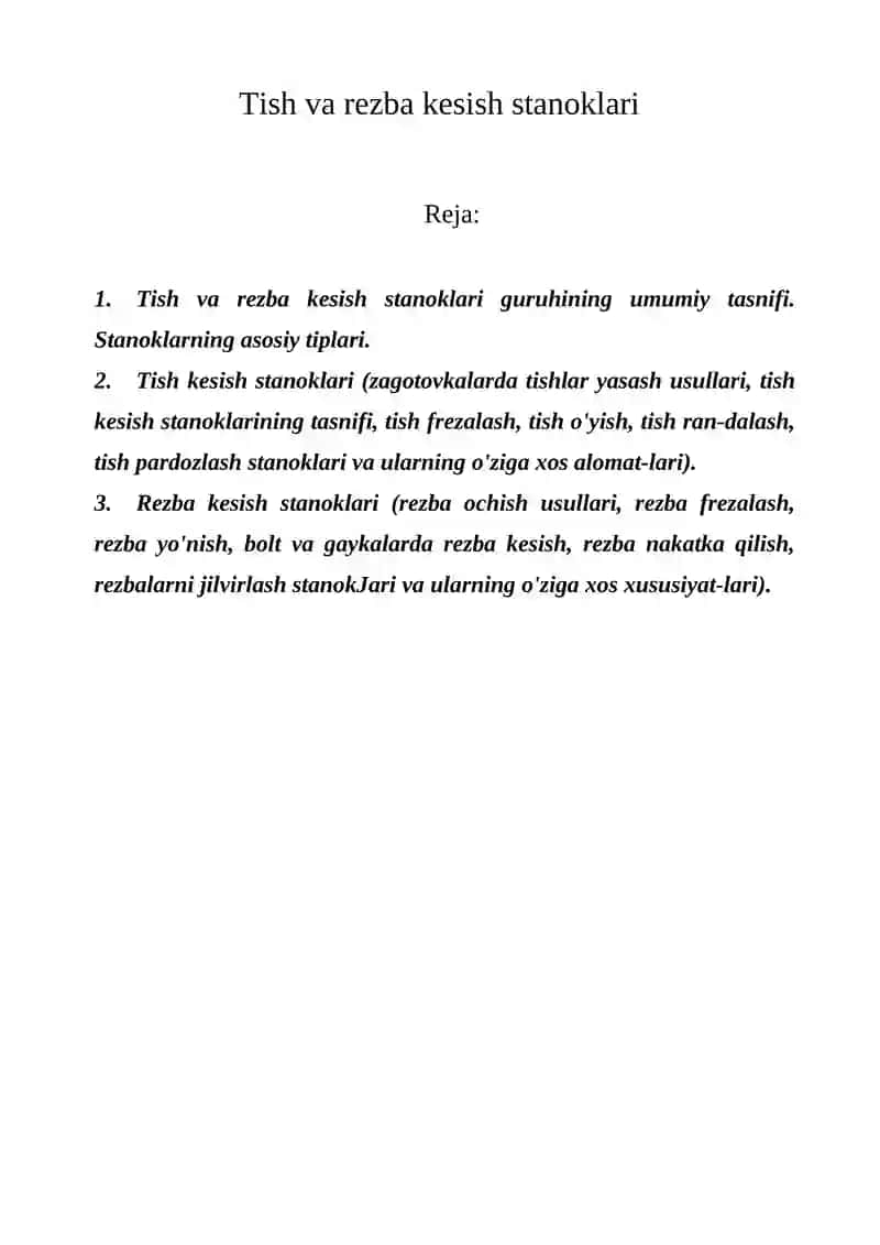 Tish va rezba kesish stanoklari