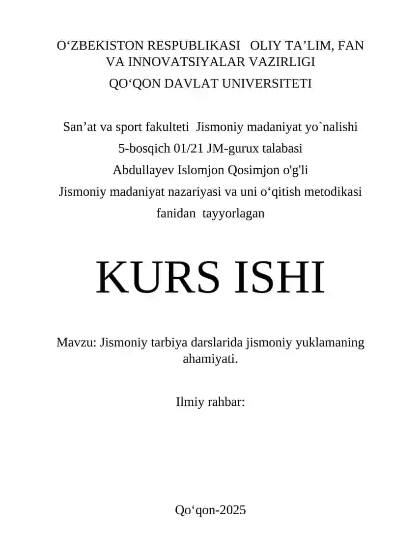 Jismoniy tarbiya darslarida jismoniy yuklamaning ahamiyati