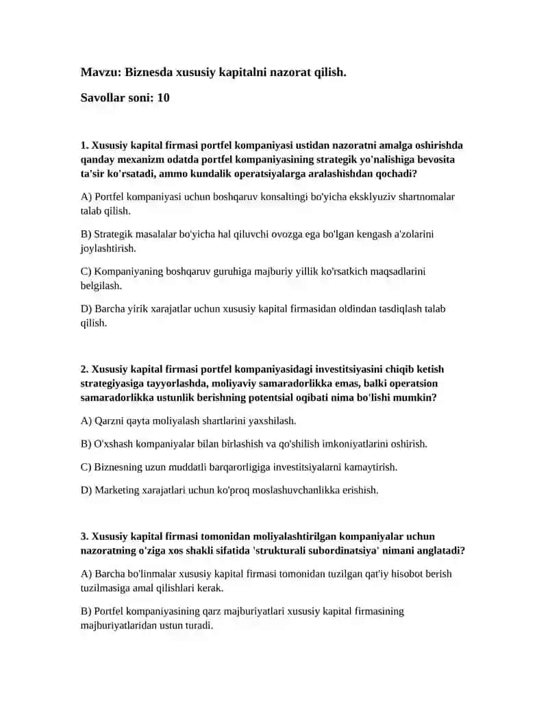 Xususiy kapitalni nazorat qilish