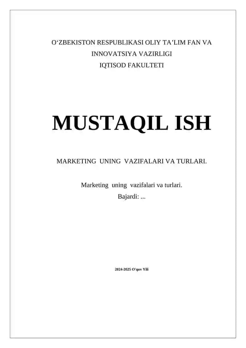 Marketing uning vazifalari va turlari