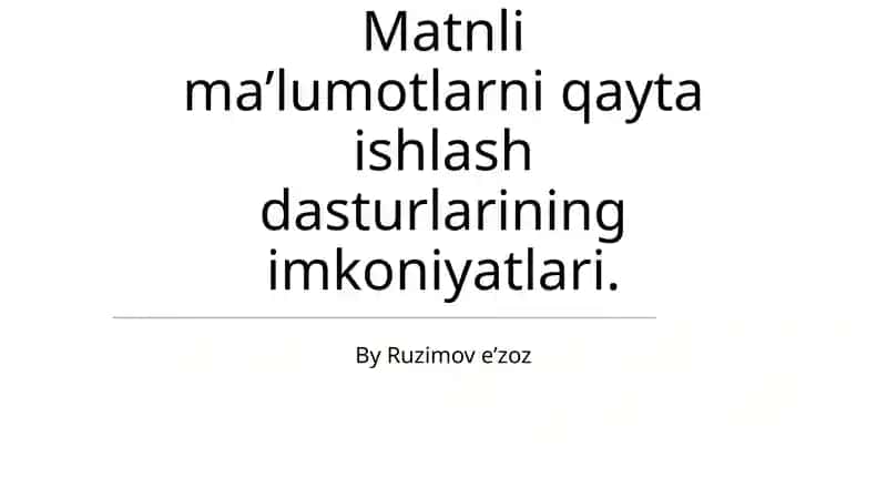 Ma'lumotlarni Qayta Ishlash Dasturlarining Imkoniyatlari