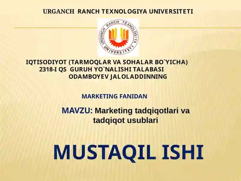 Marketing tadqiqotlari va tadqiqot usublari