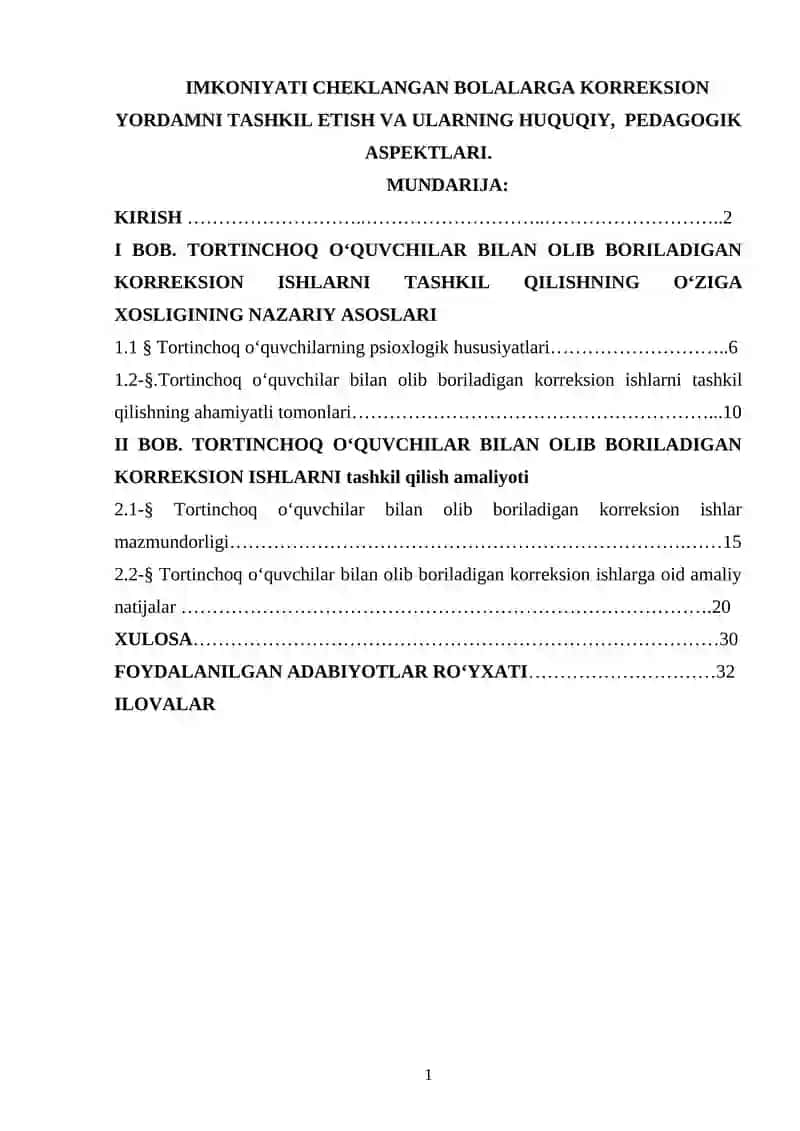 IMKONIYATI CHEKLANGAN BOLALARGA KORREKSION YORDAMNI TASHKIL ETISH VA ULARNING HUQUQIY, PEDAGOGIK ASPEKTLARI