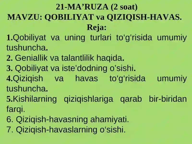 QOBILIYAT va QIZIQISH-HAVAS