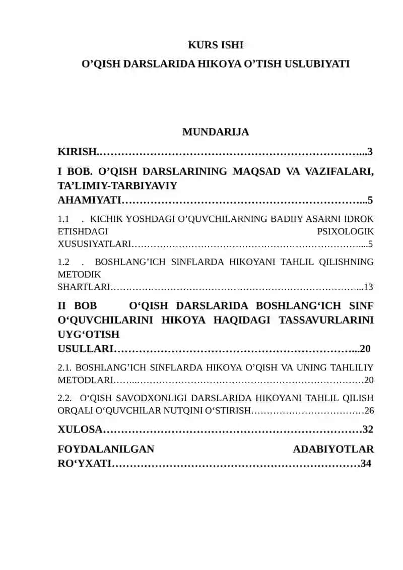 O’qish darslarida hikoya o’tish uslubiyati